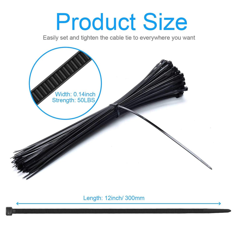  [AUSTRALIA] - TEVADO 100 Pack Cable Zip Ties Heavy Duty 12 Inch, Premium Plastic Wire Ties with 50 Pounds Tensile Strength, Multi-Purpose Self-Locking Black Nylon Zip Ties for Indoor and Outdoor