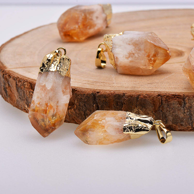 Natural Healing Crystal Yellow Citrine Rough Stone Pendant Necklace, Yellow Gold Tone - LeoForward Australia