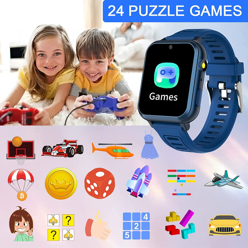  [AUSTRALIA] - Smart Watch for Kids , Kids Game Smart Watch Boys with HD Touch Screen 24 Games Music Player Camera Alarm Clock Pedometer Torch Calculator 12/24 hr Kids Watches for Boys Gift for 3-12 Year Old Blue