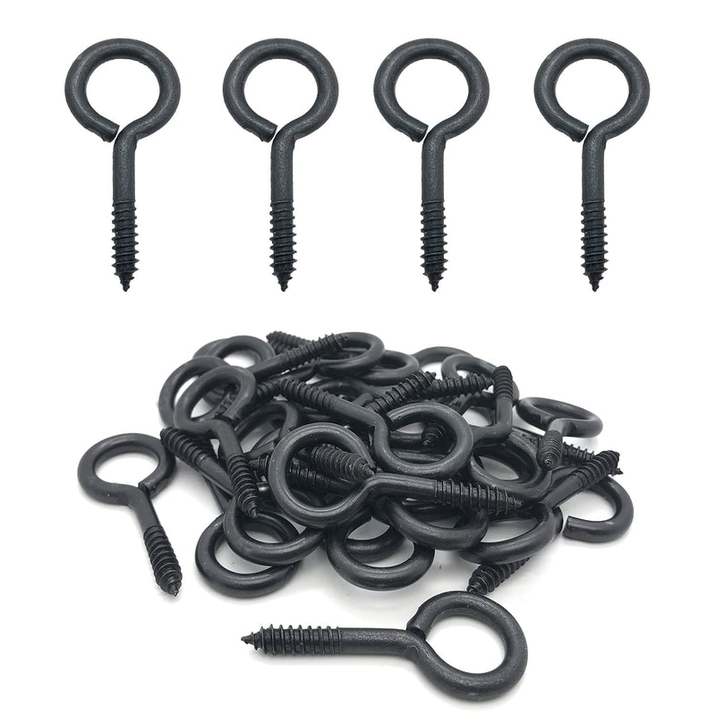  [AUSTRALIA] - Screw Eyes, 2 Inch Metal Eye Hook, Zinc Plated Self Tapping Screw Hooks Ring, Eyelet Screws Black 30 Pcs