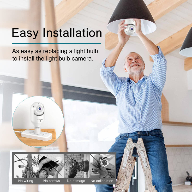  [AUSTRALIA] - 360 Light Bulb Security Camera Outdoor Weatherproof, 2K 4MP 2.4GHz Wireless WiFi Light Socket Security Cam Motion Detection Tracking Color Night Vision 2 Way Talk Easy Install Works with Alexa Google White 1Packs (No SD Card)