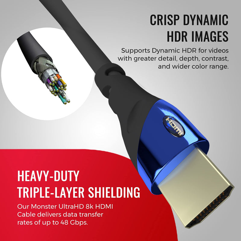  [AUSTRALIA] - Monster Ultra High-Speed 8K Cobalt HDMI 2.1 4ft Cable at 48 Gbps for Apple TV, Roku, Samsung, QLED, Sony, LG, Playstation, PS5, PS4 and Xbox 4 ft