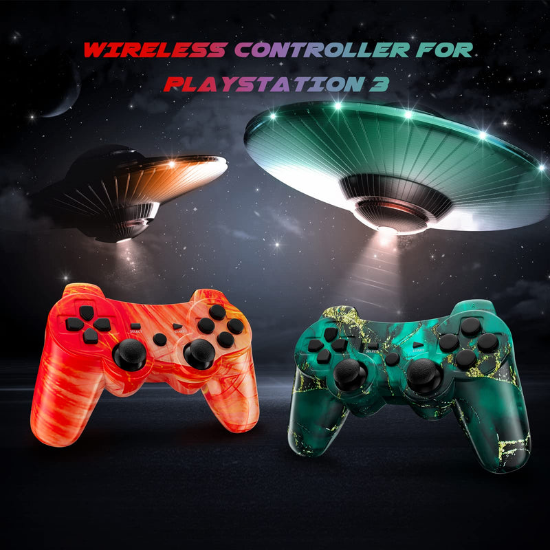 [AUSTRALIA] - Boowen Wireless Controller for PS3 2 Pack, Controller for Sony PlayStation 3, Dual Vibration 6-Axis High-Performance Motion Sense Upgraded Gaming Controller, Compatible with PlayStation 3 Orange & Green