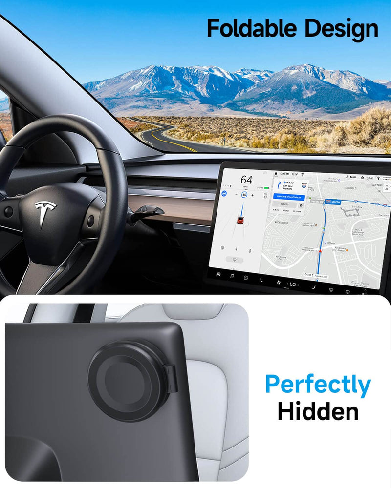  [AUSTRALIA] - Car Phone Holder Mount for Tesla Model 3/X/Y/S, Foldaway Invisible Magnetic Phone Mount for Car, Car Phone Holder for MagSafe Design Fit for iPhone 14 13 12 Pro Max MagSafe Case Samsung Phones,Black Black1