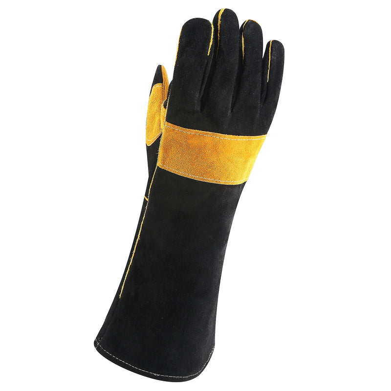  [AUSTRALIA] - JDYYICZ Welding Gloves Double Layered Heat Resistant Lined Leather with Velvet, Black - 16 Inch for Mig, Tig Welders, BBQ, Gardening, Camping, Stove, Fireplace