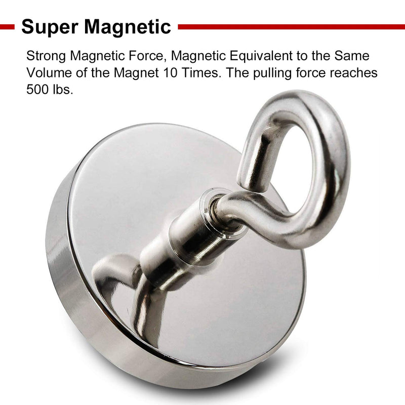 DIYMAG Super Strong Neodymium Fishing Magnets, 500 lbs(227 KG) Pulling Force Rare Earth Magnet with Countersunk Hole Eyebolt for Retrieving in River and Magnetic Fishing,Diameter 2.36 inch(60 mm) - LeoForward Australia