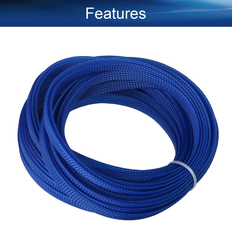  [AUSTRALIA] - Bettomshin 1Pcs Cable Management Sleeve, 10x10mm/0.39x0.39(LxW) 32.8Ft PET Blue Cord Protector, Wire Loom Tube Insulated Split Sleeving for USB Cable Power Cord Organizer Video Cable Hider