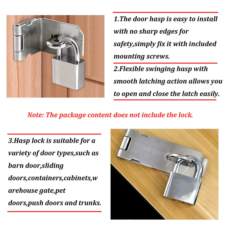  [AUSTRALIA] - 5Inch Straightly Padlock Hasp and 90 Degree Right Angle Padlock Hasp,Stainless Steel Door Locks Hasp Latch with Screws(2Pcs,One of Each) 5Inch