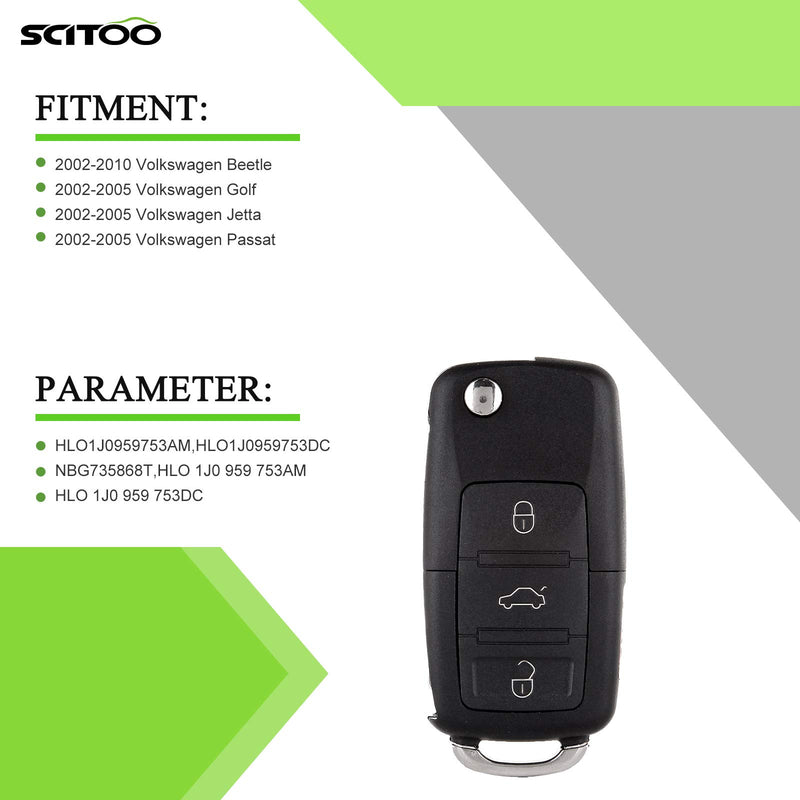 SCITOO Keyless Entry Remote Flip Key FOB Shell 1PC 4 Buttons Replacement for Volkswagen Golf Beetle Jetta Passat HLO1J0959753AM * 1 pc - LeoForward Australia