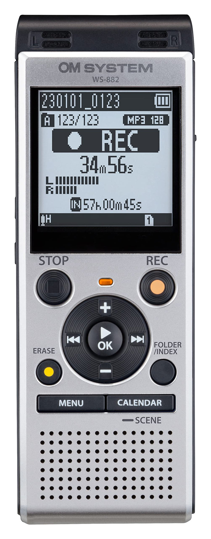  [AUSTRALIA] - OM System WS-882 Digital Voice Recorder, with Linear PCM/MP3 Recording Formats, USB Direct, 4gb Playback Speed and Volume Adjust, File Index, Erase Selected Files