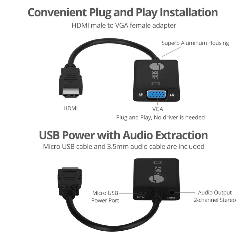  [AUSTRALIA] - SIIG CE-H22311-S1 Aluminum HDMI to VGA Adapter Converter with Audio