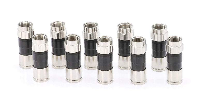 Coaxial Cable Compression Fitting - 10 Pack Connector - for RG6 Coax Cable - with Weather Seal O Ring and Water Tight Grip Silver - LeoForward Australia