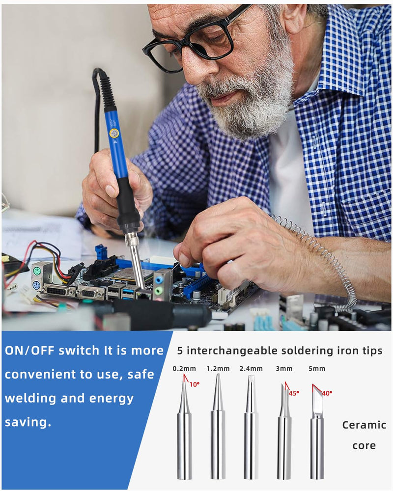  [AUSTRALIA] - Zawaer soldering iron set, soldering iron 16 in 1 soldering set 60W soldering station with temperature adjustable 200-450°C, 5 soldering tips, desoldering pump, solder, tweezers, soldering set for electrical work and household use.