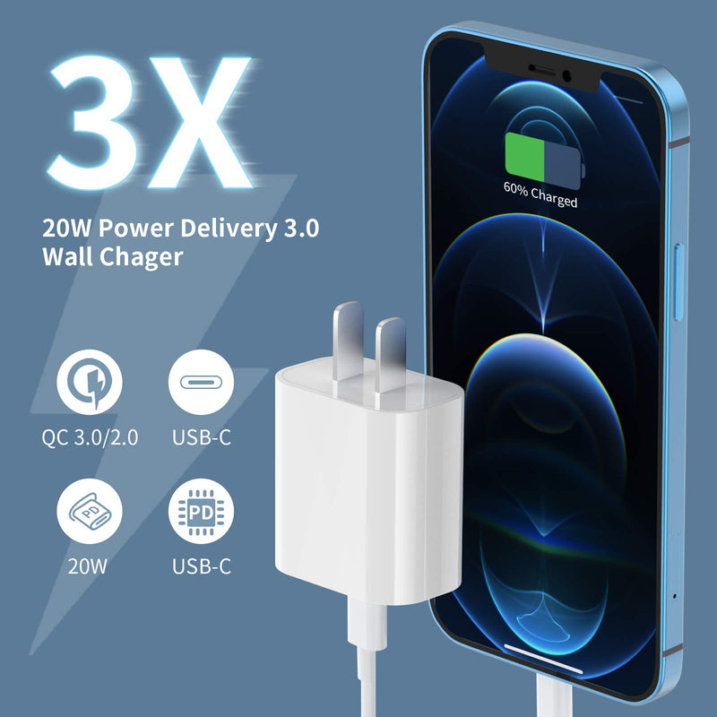  [AUSTRALIA] - [Apple MFi Certified] iPhone Fast Charger 3Pack, iGENJUN 20W USB C Charger Wall Charger Block with PD 3.0, Compact USB C Power Adapter for iPhone 13/13 Pro/12/12 Pro, Galaxy, Pixel, AirPods Pro-White