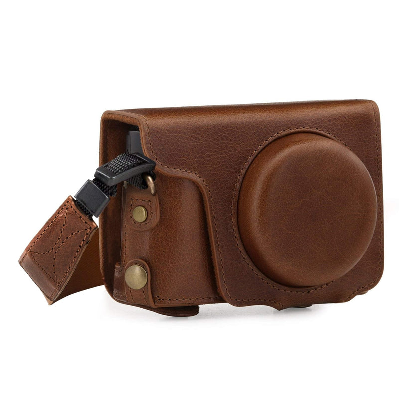  [AUSTRALIA] - MegaGear Ever Ready Genuine Leather Camera Case Compatible with Panasonic Lumix DMC-ZS100, DC-ZS200 Brown