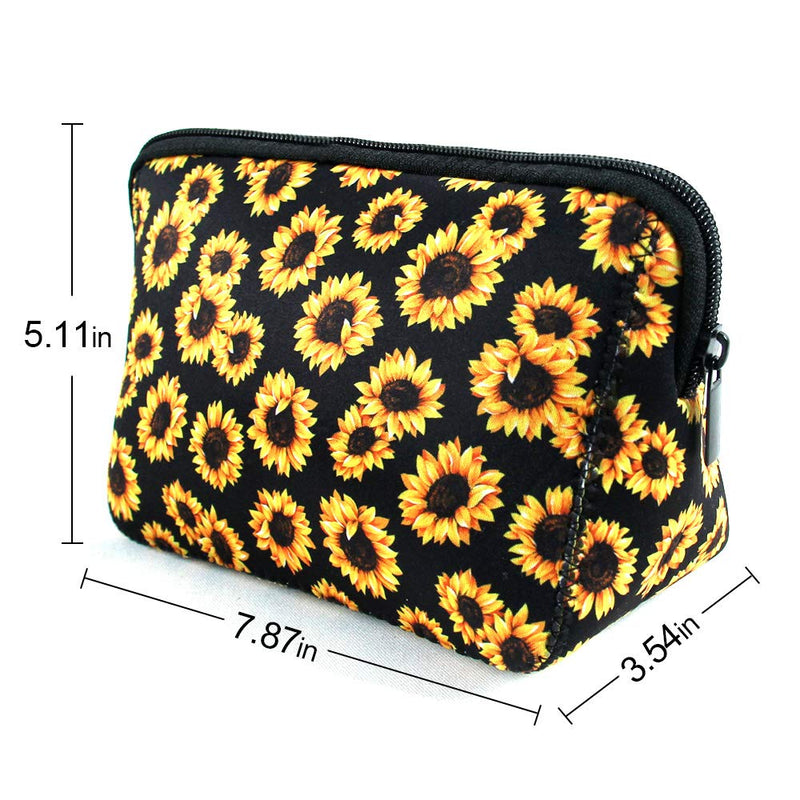 Sunflower Floral Makeup Bag Waterproof Soft Neoprene Travel bag Zippered Storage Pouch Printing Toiletry bag Pencil Case Organizer Sunflower - LeoForward Australia