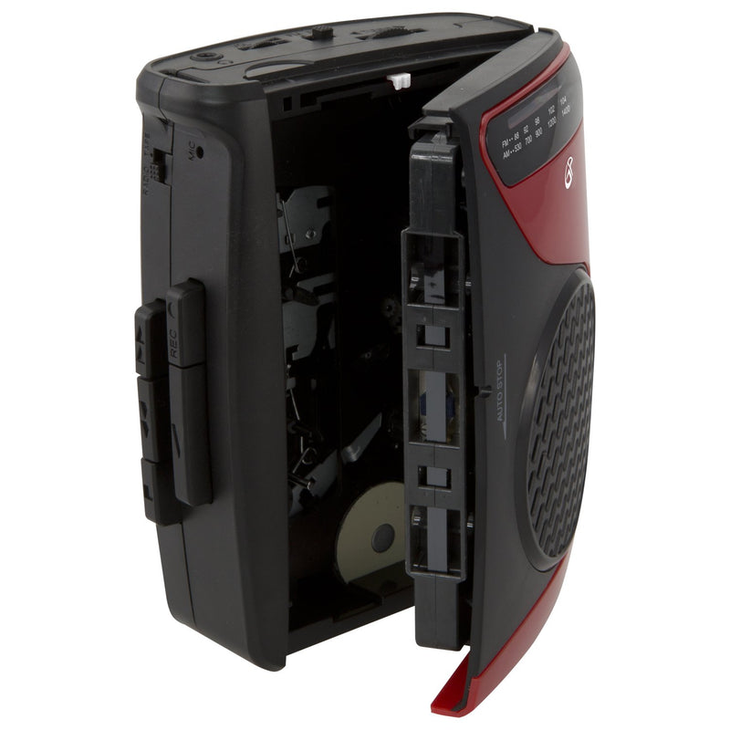  [AUSTRALIA] - GPX Portable Cassette Player, 3.54 x 1.57 x 4.72 Inches, Requires 2 AA Batteries - Not Included, Red/Black (CAS337B) Black/Red