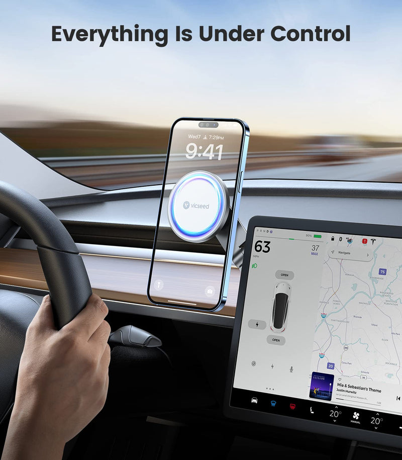  [AUSTRALIA] - VICSEED Tesla Phone Mount【Strongest Magnet Power】Foldable Hidden Tesla Phone Holder Fit for All Phone, Tesla Model 3 Model Y for MagSafe Car Mount, Tesla Model Y Accessories, Tesla Model 3 Accessories