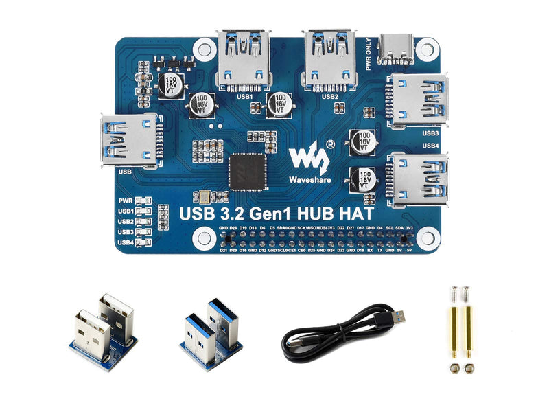  [AUSTRALIA] - Waveshare USB 3.2 Gen1 HUB HAT for Raspberry Pi 4X USB 3.2 Gen1 Ports Driver-Free Plug and Play