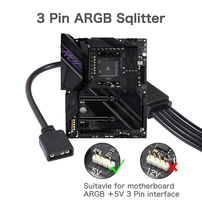  [AUSTRALIA] - YACSEJAO ARGB Splitter Cable 5V 3Pin Addressable RGB 1 to 4 Splitter Cable with Male Pins for Computer Chassis, CPU Cooler and 5V ARGB Fan