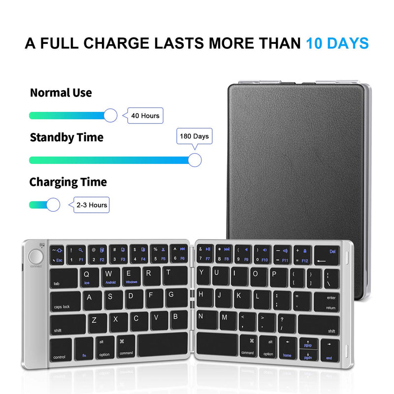  [AUSTRALIA] - Samsers Foldable Bluetooth Keyboard - Portable Wireless Keyboard with Stand Holder, Rechargeable Full Size Ultra Slim Folding Keyboard Compatible iOS Android Windows Smartphone Tablet & Laptop-Silver Silver