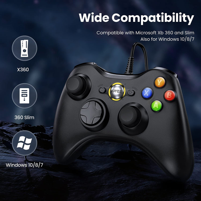  [AUSTRALIA] - VOYEE PC Controller, Wired Game Controller Compatible with Microsoft Xbox 360 & Slim/PC Windows 10/8/7, with Upgraded Joystick, Double Shock | Enhanced (Black) Black