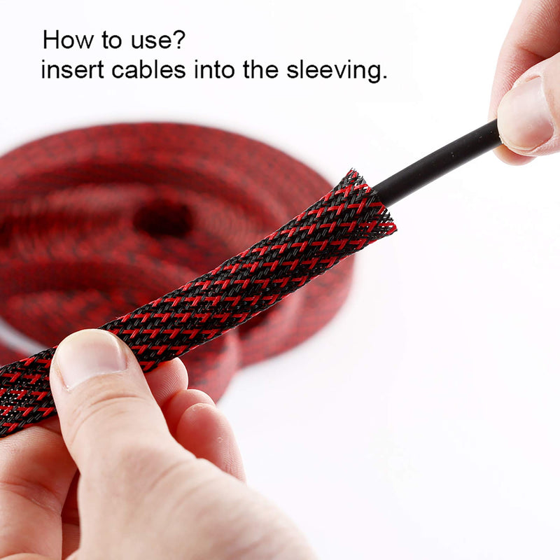  [AUSTRALIA] - 25ft - 1 inch PET Expandable Braided Sleeving – Blackred – Alex Tech braided cable sleeve 1"-25ft