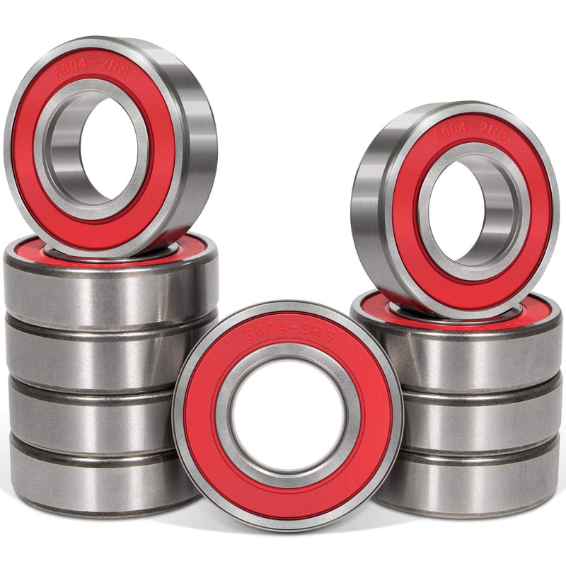  [AUSTRALIA] - 10 Pcs 6004-2RS Ball Bearings (20x42x12mm) Quiet, Double Rubber Red Seal Bearing, Deep Groove for Home Appliances, Garden Machinery,Industrial Equipment, Electric Toys and Tool, etc.