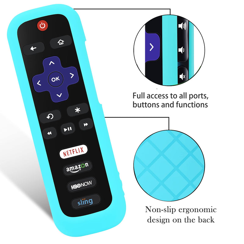 Remote Case for Roku, Battery Cover for TCL Roku Smart TV Steaming Stick Remote, Roku TV Remote Cover Silicone Protective Controller Universal Sleeve Skin Glow in The Dark Sky Blue Sky Glow - LeoForward Australia