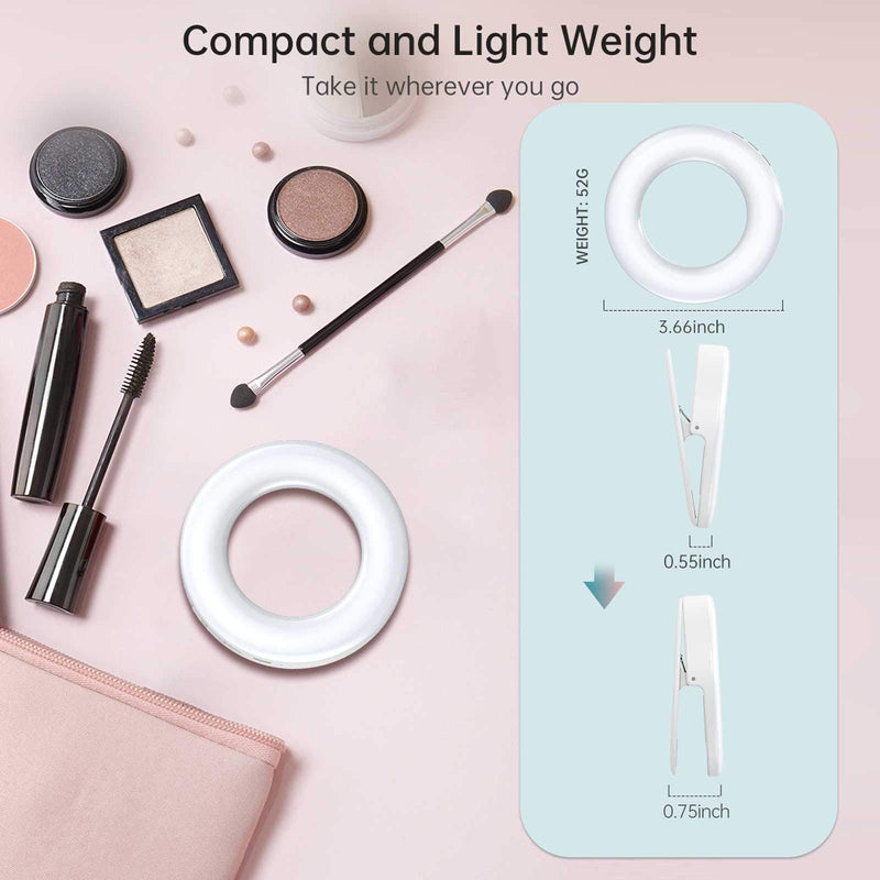  [AUSTRALIA] - Benbilry Clip On Selfie Ring Light, [Rechargeable] [3 Light Modes] with 60 LED, 4-Level Mini Circle Light for iPhone/Android Cell Phone iPad Laptop Photography, Camera Video, Girls Make Up