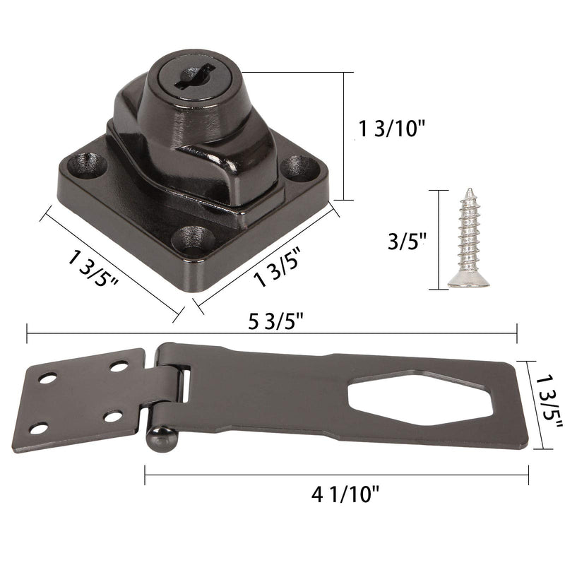  [AUSTRALIA] - 2 Pack 4 Inch Keyed Hasp Locks, Cabinet Knob Lock, Keyed Hasp Lock, Twist Knob Keyed Locking Hasp with Screws Keyed Different for Small Doors, Cabinets, Boxes, Trunks and More Black