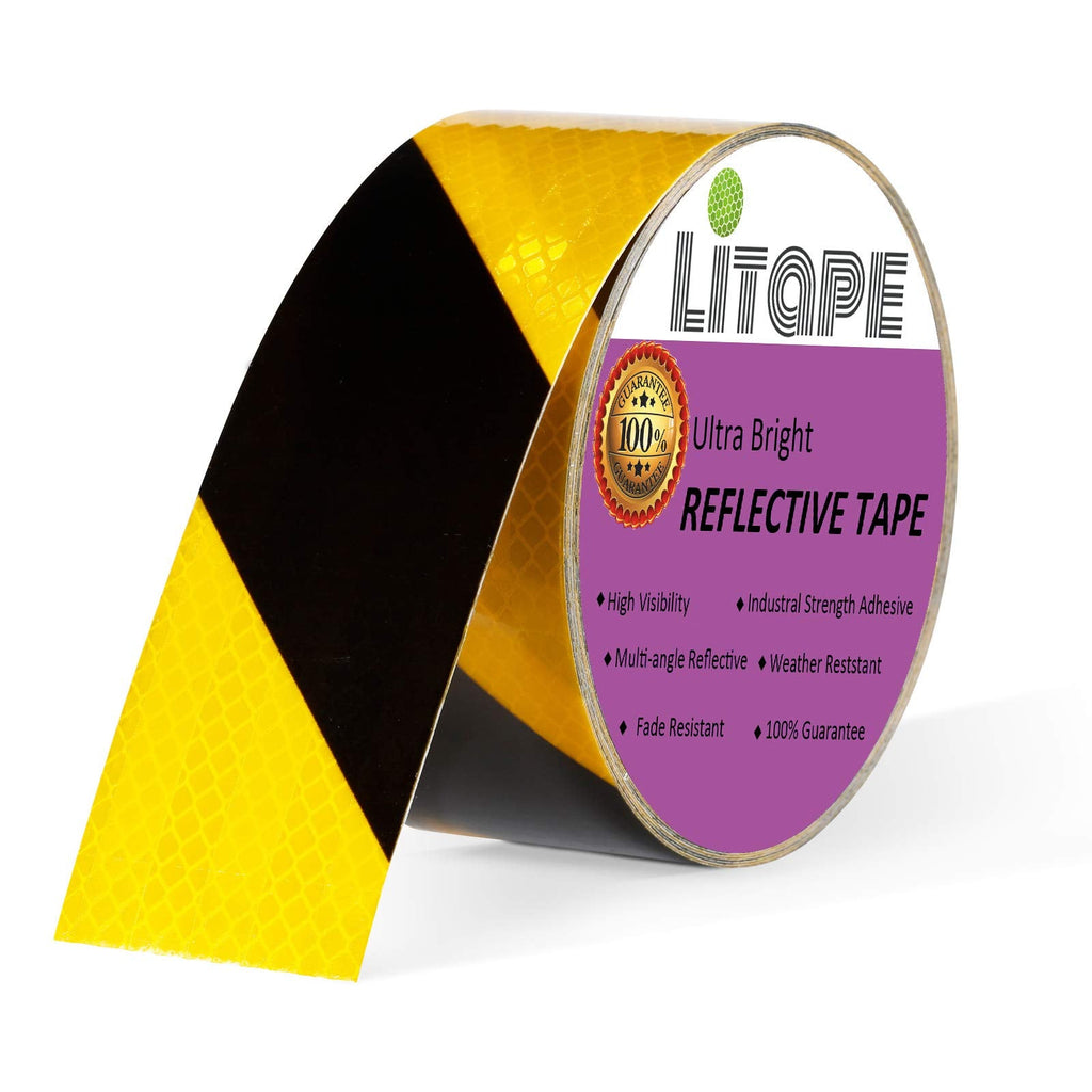  [AUSTRALIA] - LITAPE 2 Inch X 30 Feet Yellow Black Strip Retro Reflective Caution Tape, High Visibility Hazard Safety Warning Conspicuity Tape, Waterproof Reflector Marking Tape/Sticker for Trailer/Trucks 2" X 30FT