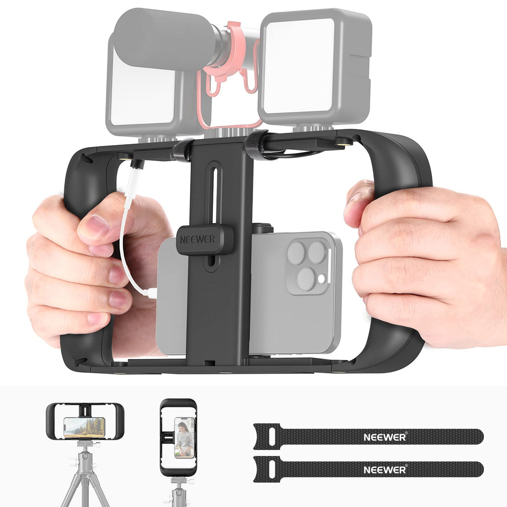  [AUSTRALIA] - NEEWER Smartphone Video Rig, Phone Grip Stabilizer Vlogging Cage with Cold Shoe&1/4” Thread, Video Recording Filming Rig Compatible with iPhone 14 Plus/Pro Max 13 Mini/Pro Max X XS Max XR Android