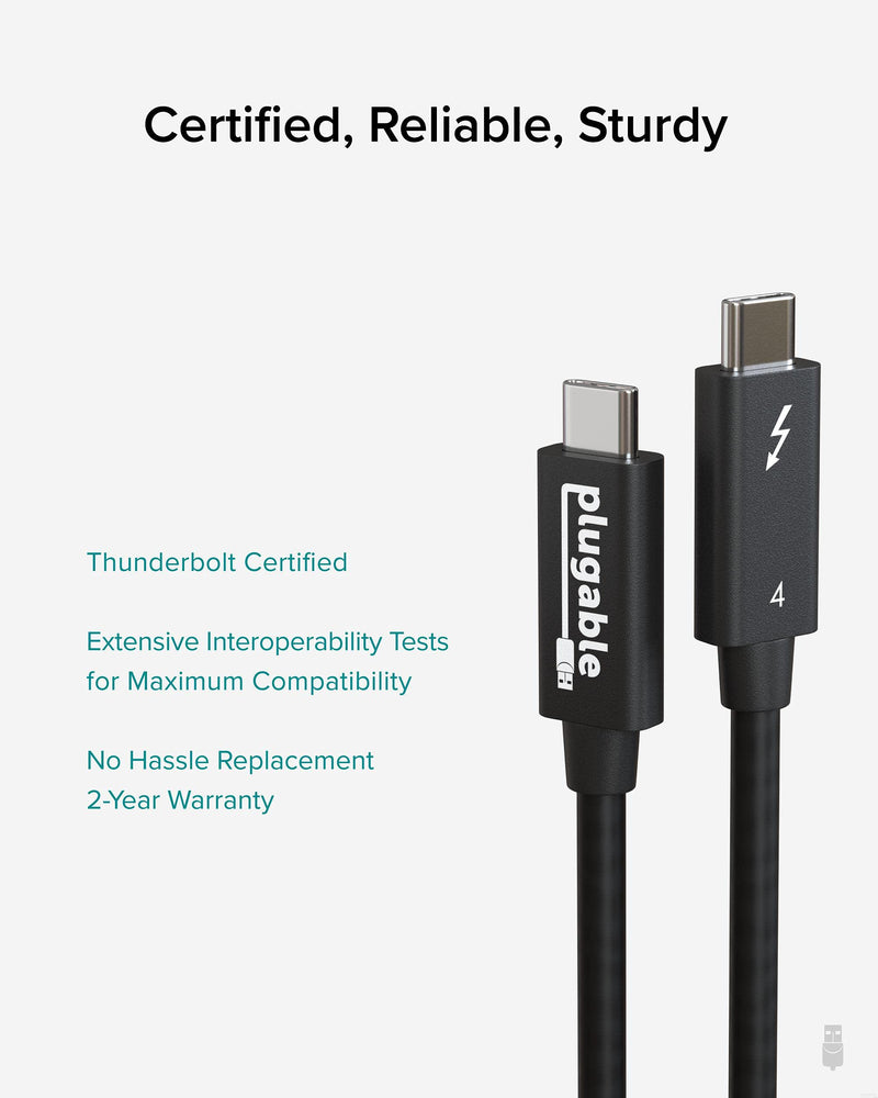  [AUSTRALIA] - Plugable Thunderbolt 4 Cable [Thunderbolt Certified] 6.6ft USB4 Cable with 100W Charging, Single 8K or Dual 4K Displays, 40Gbps Data Transfer, Compatible with Thunderbolt 4, USB4, Thunderbolt 3, USB-C 2 Meter