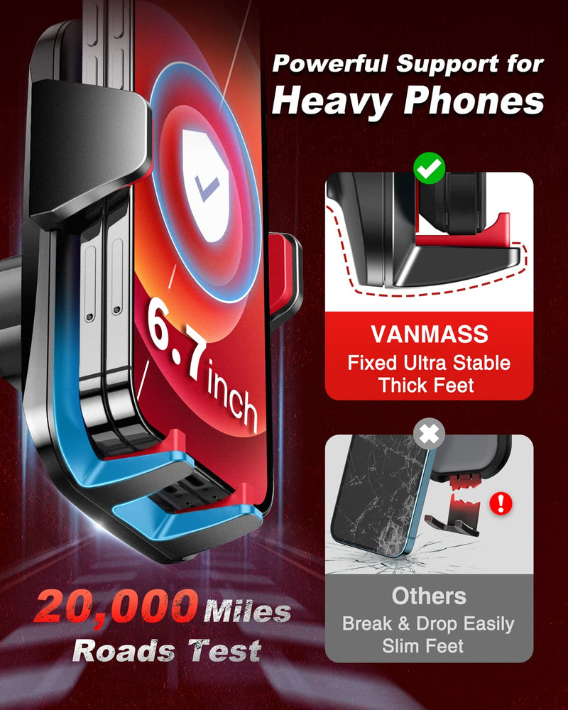  [AUSTRALIA] - VANMASS Universal Car Phone Mount,【Patent & Safety Certs】 Upgraded Handsfree Dashboard Stand, Phone Holder for Car Windshield Vent, Compatible iPhone 14 13 12 11 Pro Max Xs XR X 8, Galaxy s20 (Red)