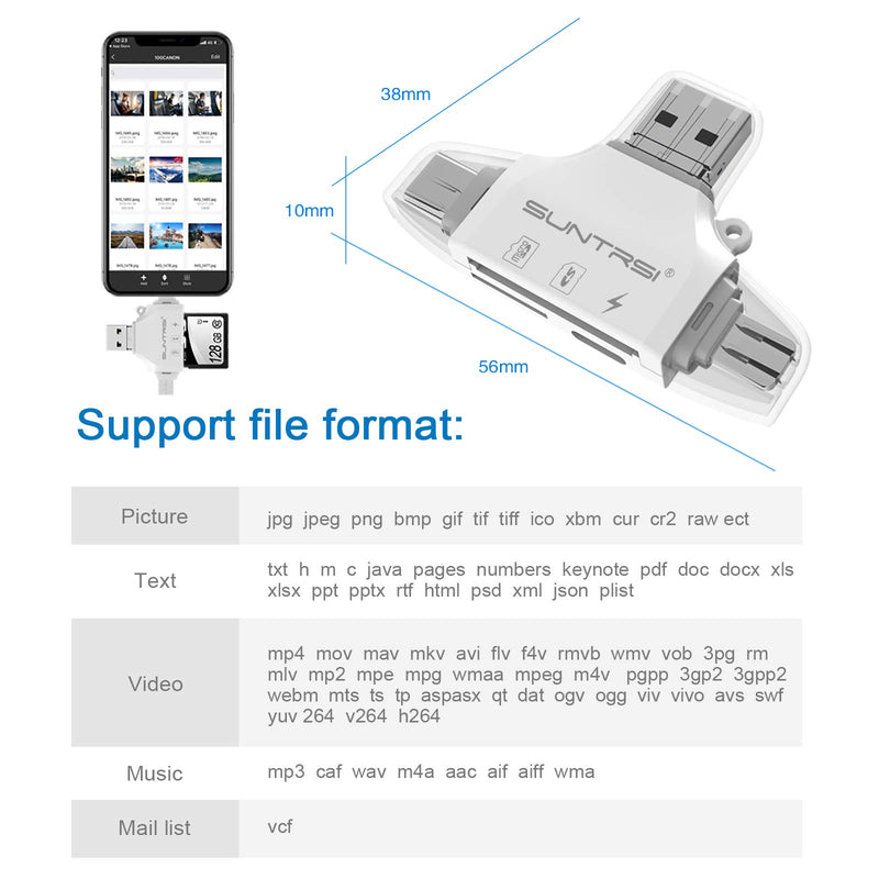 SD/Micro SD Card Reader for iPhone/ipad/Android/Mac/Computer/Camera,Portable Memory Card Reader 4 in 1 Micro SD Card Adapter&Trail Camera Viewer Compatible with TF and SD Card white - LeoForward Australia