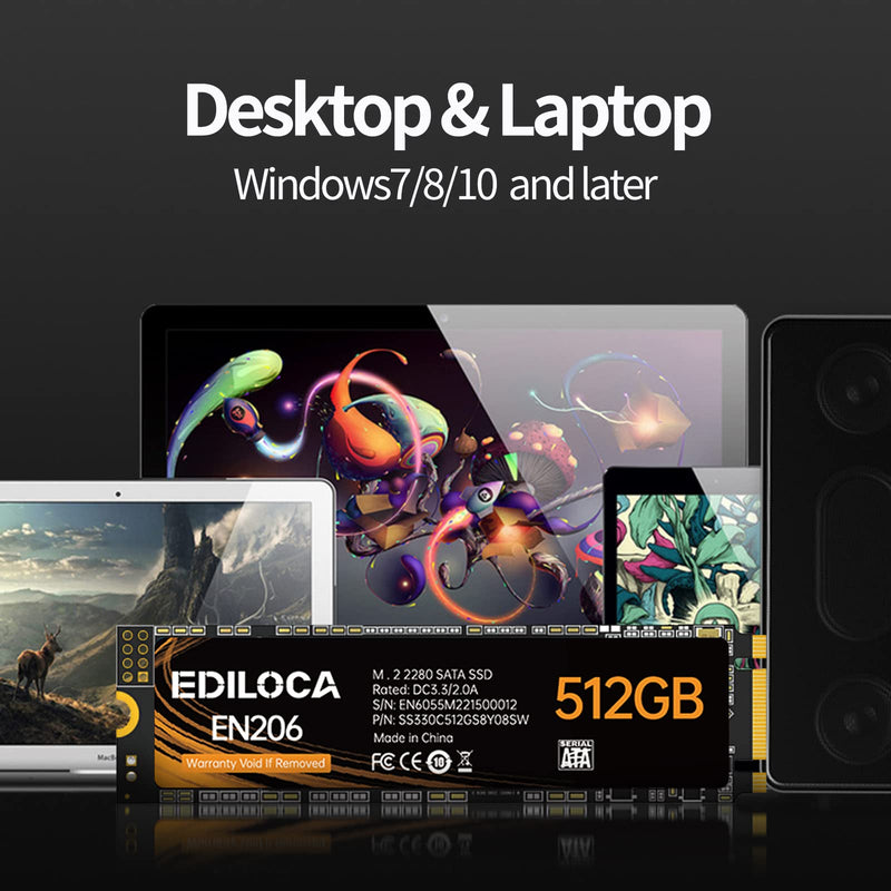  [AUSTRALIA] - EDILOCA EN206 512GB 3D NAND M.2 SSD, M.2 2280 SATA III 6Gb/s SSD Internal Hard Drive, Read/Write Speed up to 550/460 MB/s, Compatible with Ultrabooks, Tablet Computers and Mini PCs