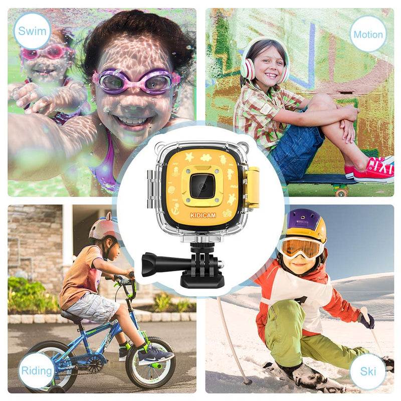  [AUSTRALIA] - Dragon Touch Kidicam 2.0 Kids Action Camera, Waterproof Digital Camera for Boys Girls 1080P Sports Camera Camcorder with 16GB Memory Card (Yellow) Yellow