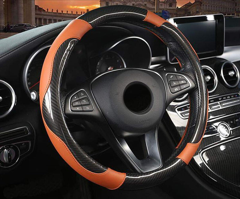  [AUSTRALIA] - Carmen Car Steering Wheel Cover Four Seasons Universal 38cm/15 Inch Standard Size Two-Color Stitching Design Anti-Slip Holder Protector (Orange) Orange