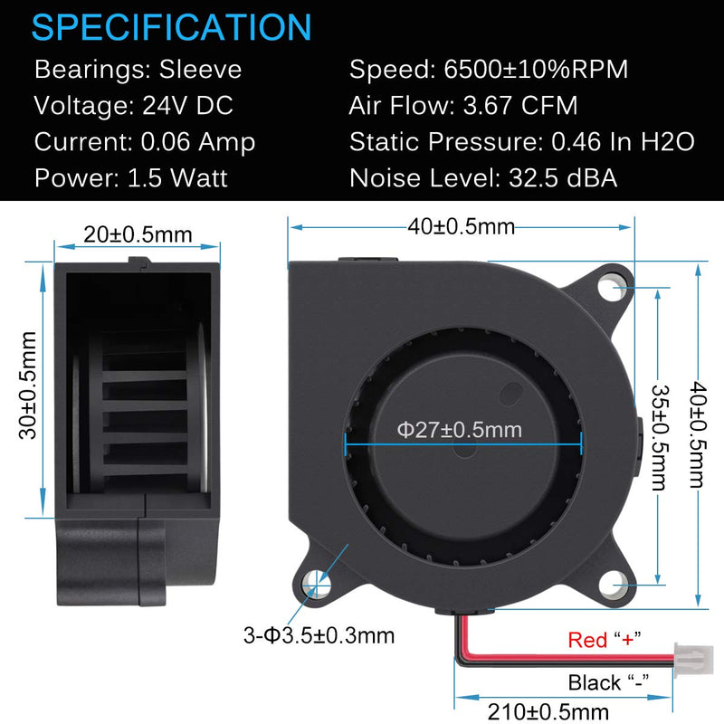  [AUSTRALIA] - GDSTIME Blower Fan, 40mm x 40mm x 20mm 24V DC Brushless Blower Cooling Fan Sleeve Bearing