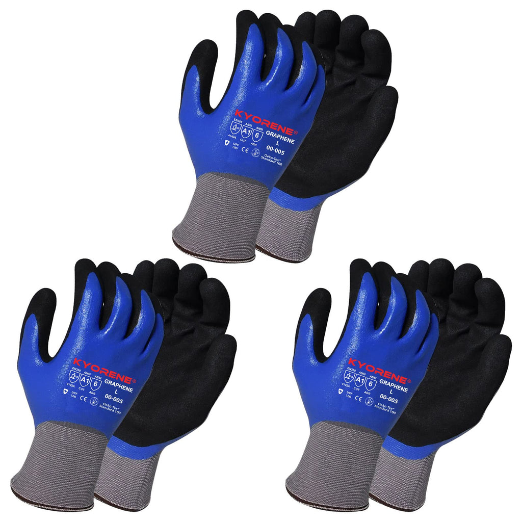  [AUSTRALIA] - Armor Guys Kyorene 00-005 Protective Work Gloves–Full Nitrile Coated,Tear & Abrasion Resistant Graphene Gloves Oil Resistant Large
