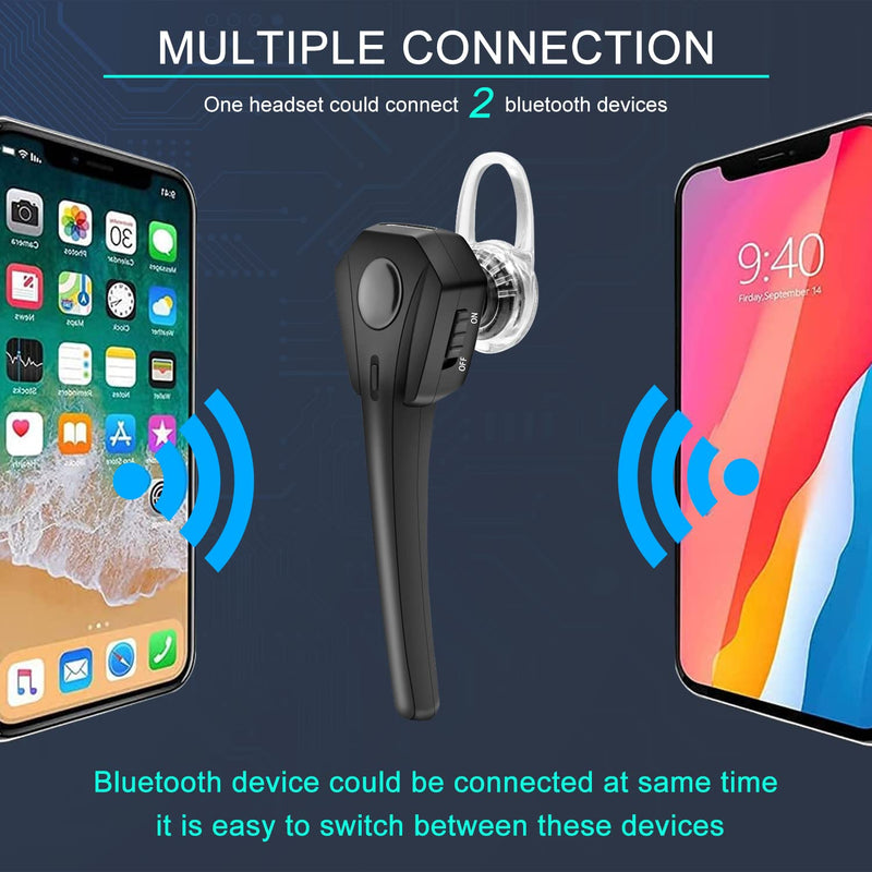  [AUSTRALIA] - OPINAY Bluetooth Headset,Wireless Ultralight V5.1 Bluetooth Earpiece,CVC8.0 HD Hands-Free Earphones with Built-in Mic,60Hrs Playtime with 500mAh Charging Case for Business/Office/Driving/Workout Black
