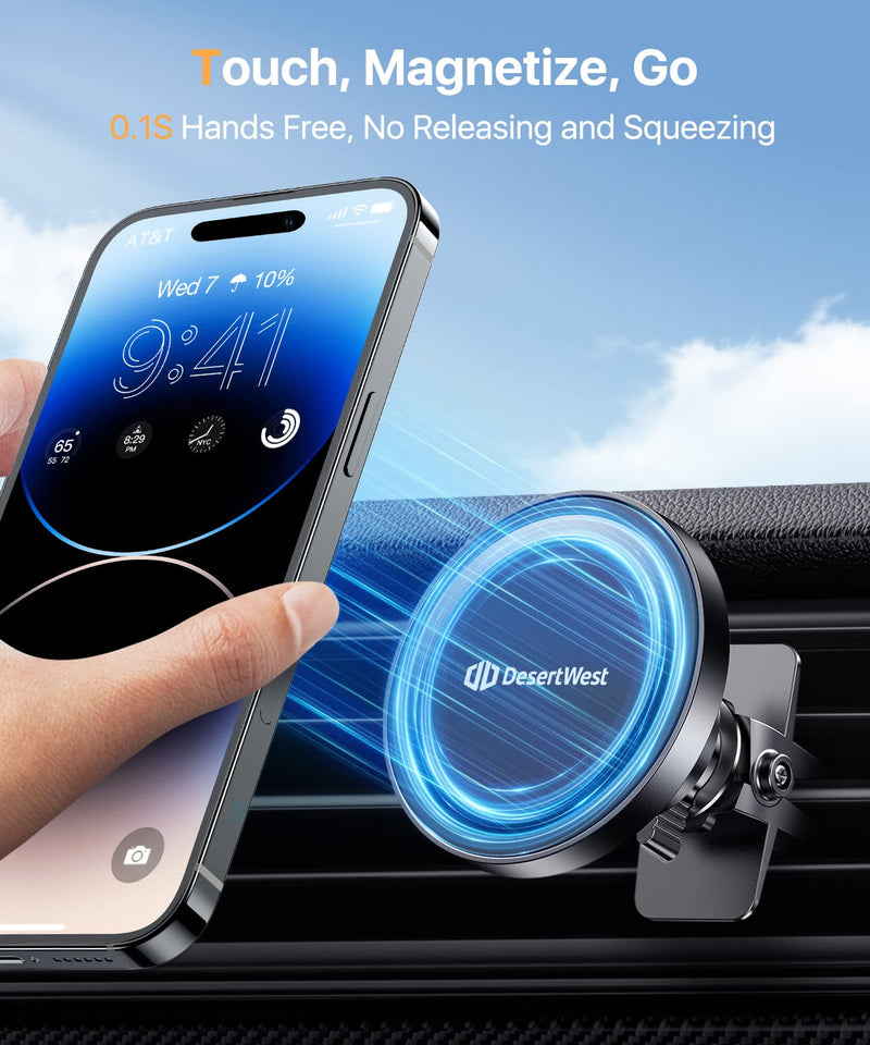  [AUSTRALIA] - DesertWest Magnetic Phone Mount for Car [Newest Upgraded Super Strong Magnet] Hands Free Magnetic Cell Phone Holder Car Mount for Vent, Compatible with Magsafe Car Mount, iPhone 14 13 12 Pro/Plus/Max