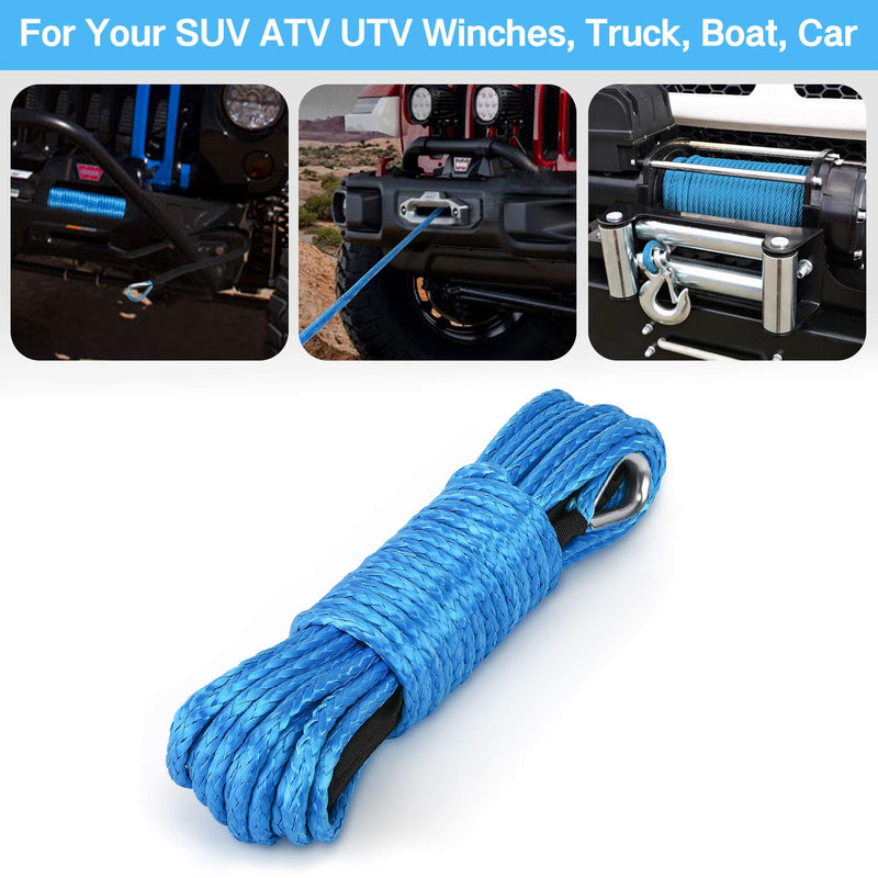  [AUSTRALIA] - Kohree Synthetic Winch Rope-1/4"x 50'-7700lbs, Durable Winch Cable ATV Winch Rope for SUV UTV ATV Winches Truck Boat (Blue)