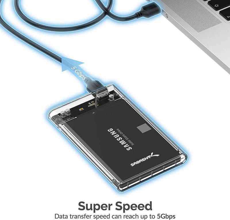  [AUSTRALIA] - SABRENT 2.5-Inch SATA to USB 3.0 Tool-Free Clear External Hard Drive Enclosure [Optimized for SSD, Supports UASP SATA III] (EC-OCUB)