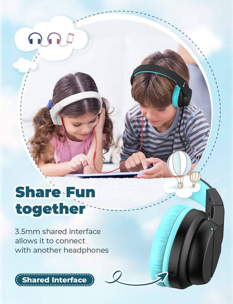  [AUSTRALIA] - iClever HS19 Kids Headphones with Microphone for School, Volume Limiter 85/94dB, Over-Ear Girls Boys Headphones for Kids with Shareport, Foldable Wired Headphones for iPad/Travel (Black) Black