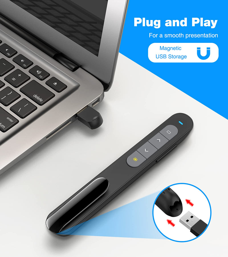  [AUSTRALIA] - DINOSTRIKE Wireless Presenter Remote Presentation Clicker,RF 2.4GHz USB Presentation Pointer with Volume Control Slide PowerPoint Clicker for Computer Laptop Mac Black