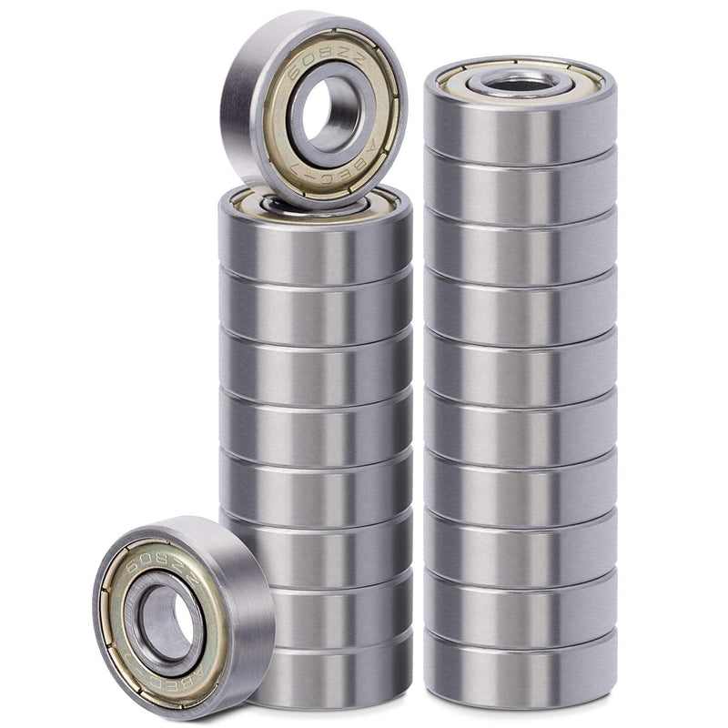  [AUSTRALIA] - 20 Pack 608 ZZ Ball Bearing, Bearing Steel & Double Iron Sealed Miniature Deep Groove 608 zz Bearings for Skateboards, Inline Skates, Scooters, Roller Blade Skates & Long Boards (8mm x 22mm x 7mm)