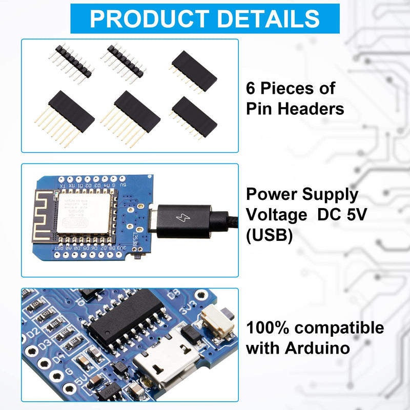  [AUSTRALIA] - 10 Pieces Development Board NodeMcu Mini Wireless D1 Module for ESP8266 ESP-12F 4M Bytes WLAN WiFi Internet Development Board Compatible with Arduino