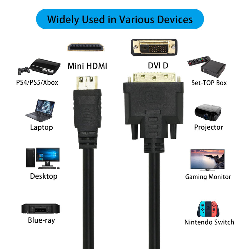  [AUSTRALIA] - PNGKNYOCN Mini HDMI to DVI Cable Mini HDMI Male to DVI-D Male Digital Monitor Adapter Cable for Computer,Monitor, Projector and More